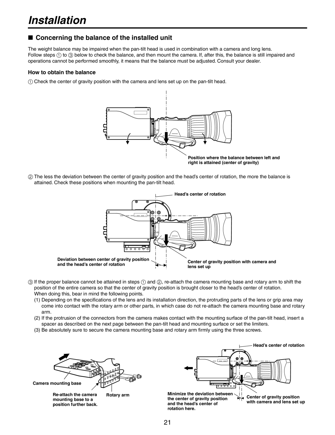 Panasonic AW-PH405N manual Concerning the balance of the installed unit, How to obtain the balance, Installation 