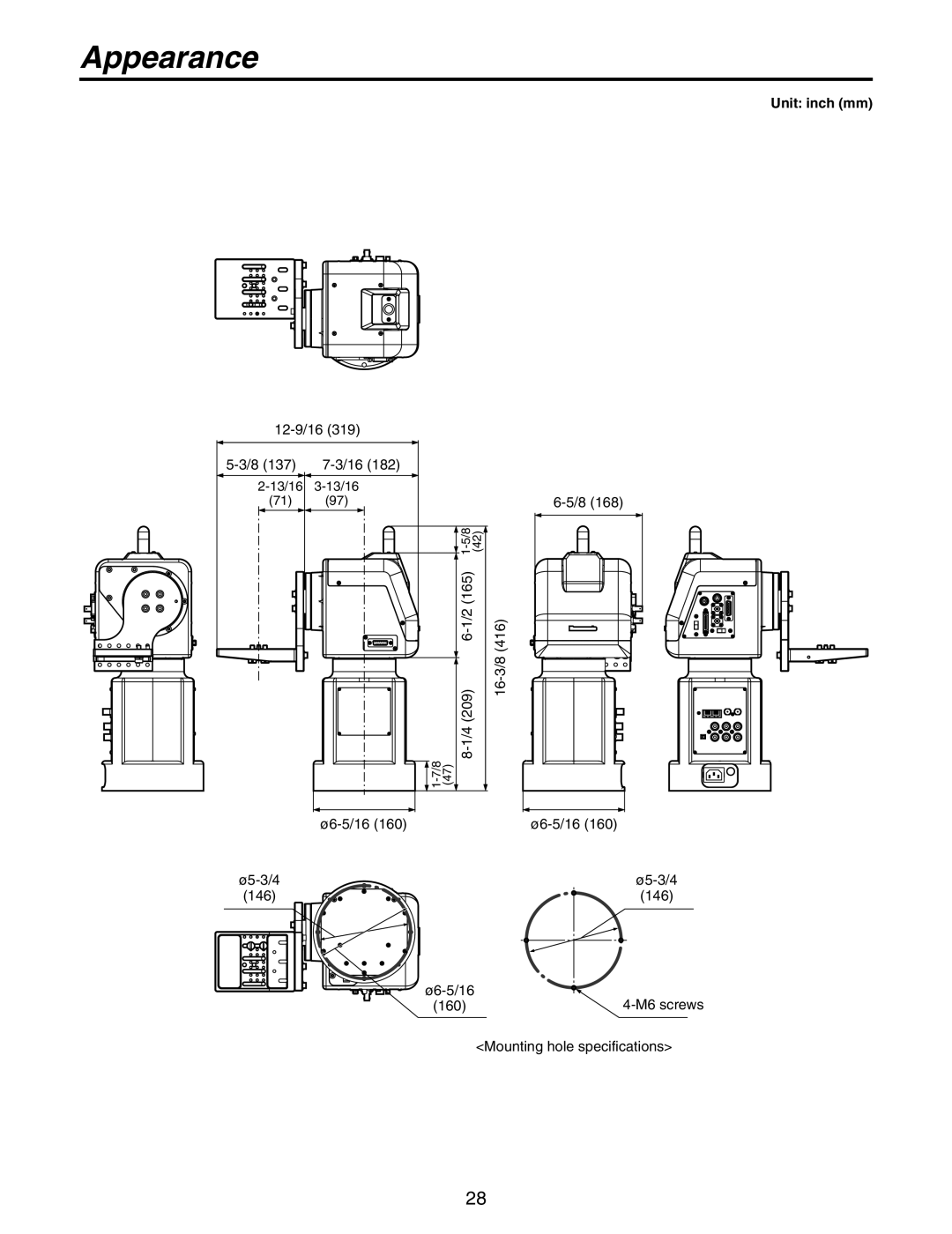 Panasonic AW-PH405N manual Appearance, Unit inch mm 