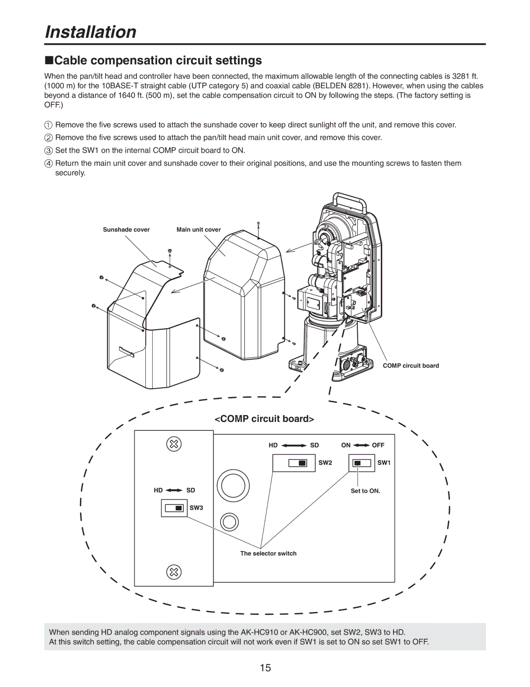 Panasonic AW-PH650N manual Cable compensation circuit settings, Comp circuit board 