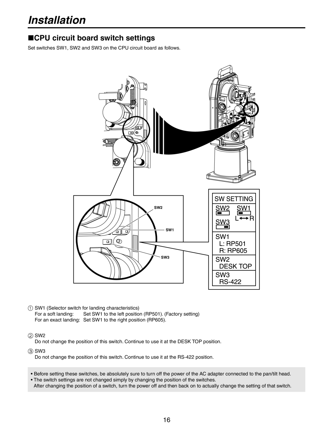 Panasonic AW-PH650N manual CPU circuit board switch settings 