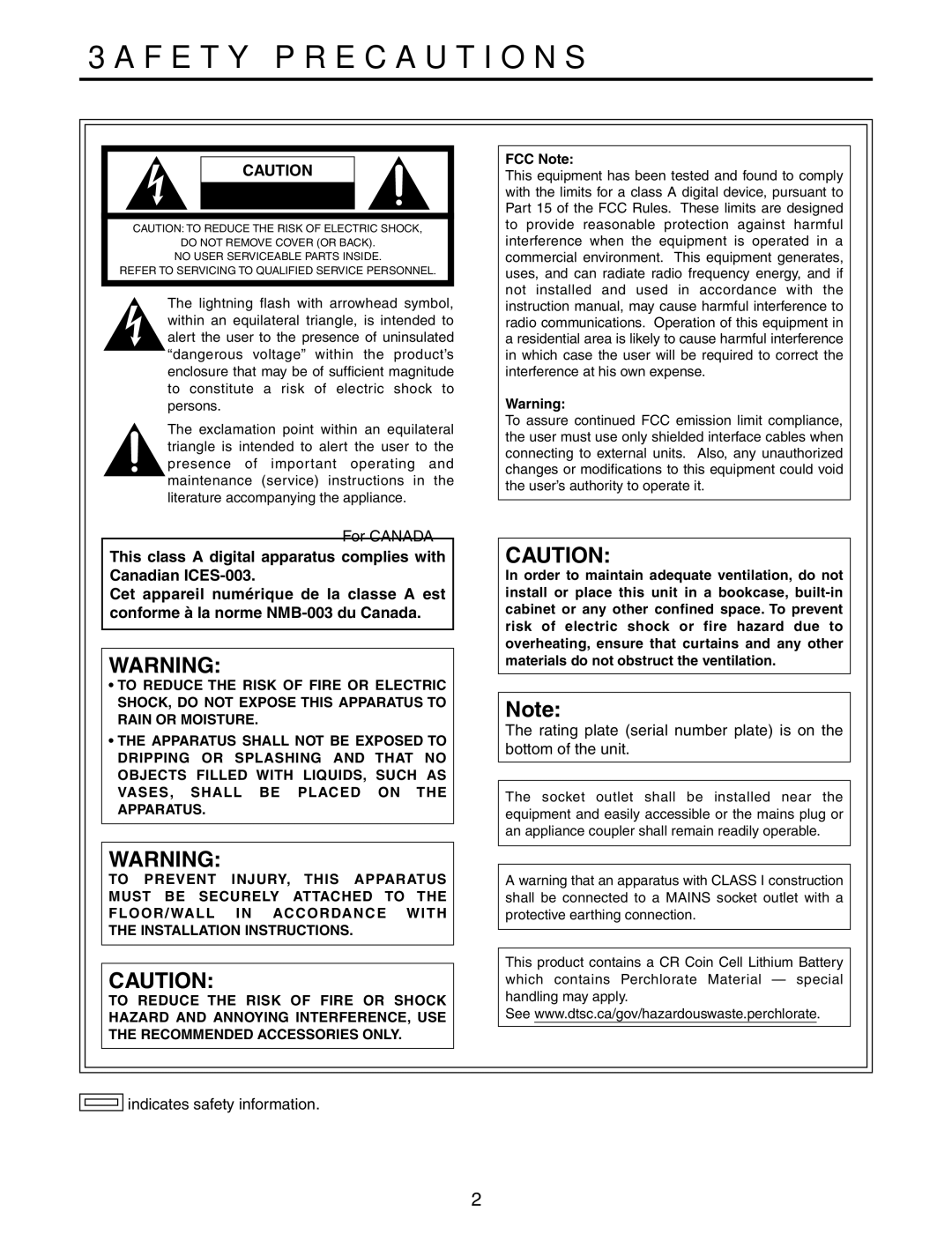 Panasonic AW-PH650N manual Safety precautions, FCC Note 