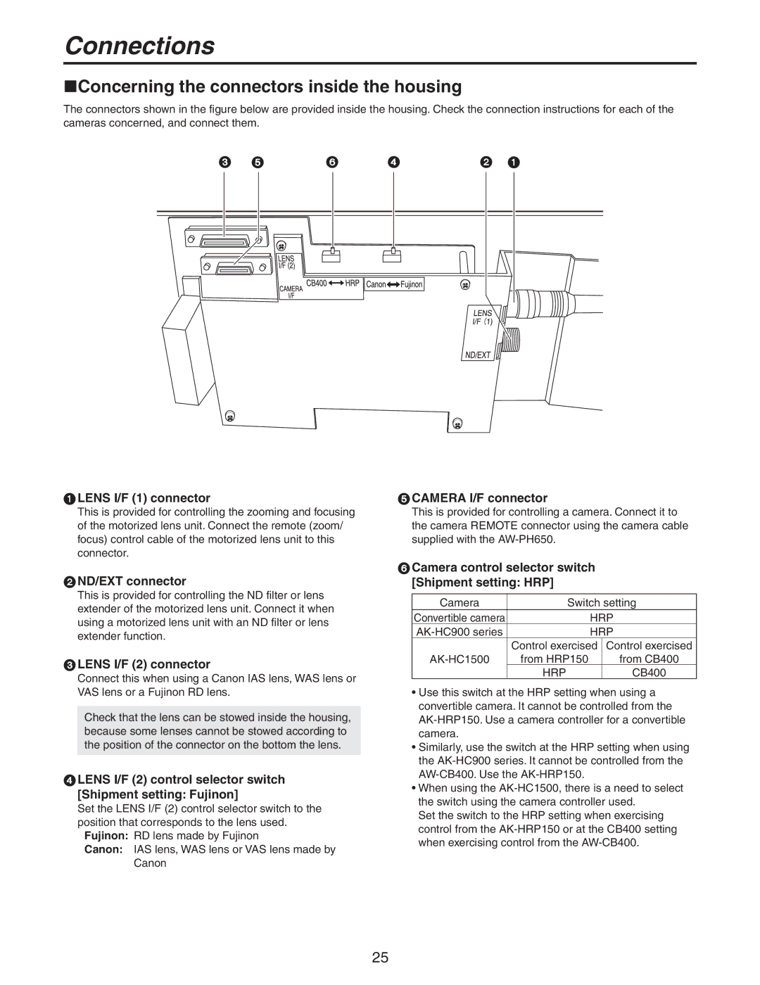 Panasonic AW-PH650N manual Connections, Concerning the connectors inside the housing 