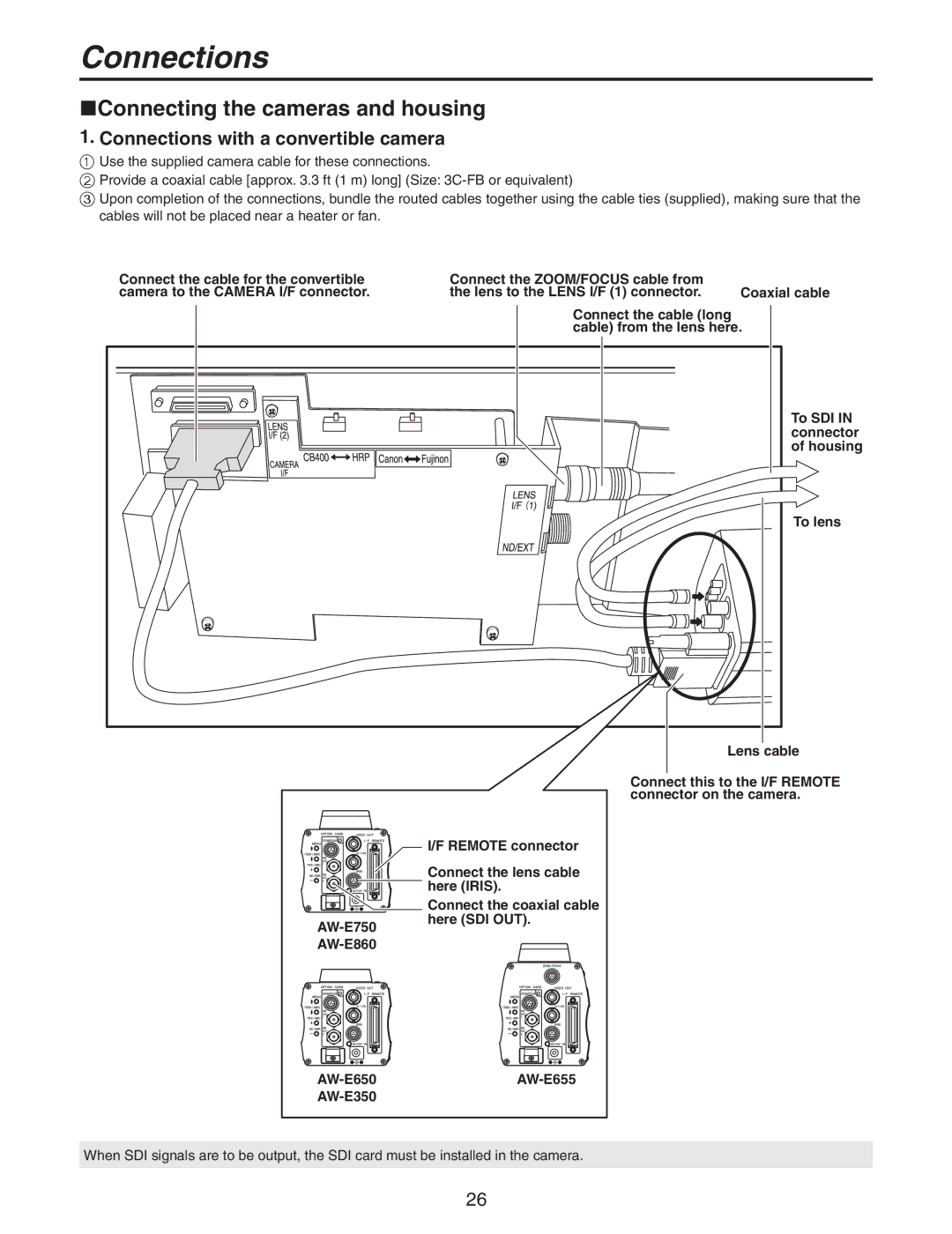 Panasonic AW-PH650N manual Connecting the cameras and housing, Connections with a convertible camera, AW-E350 