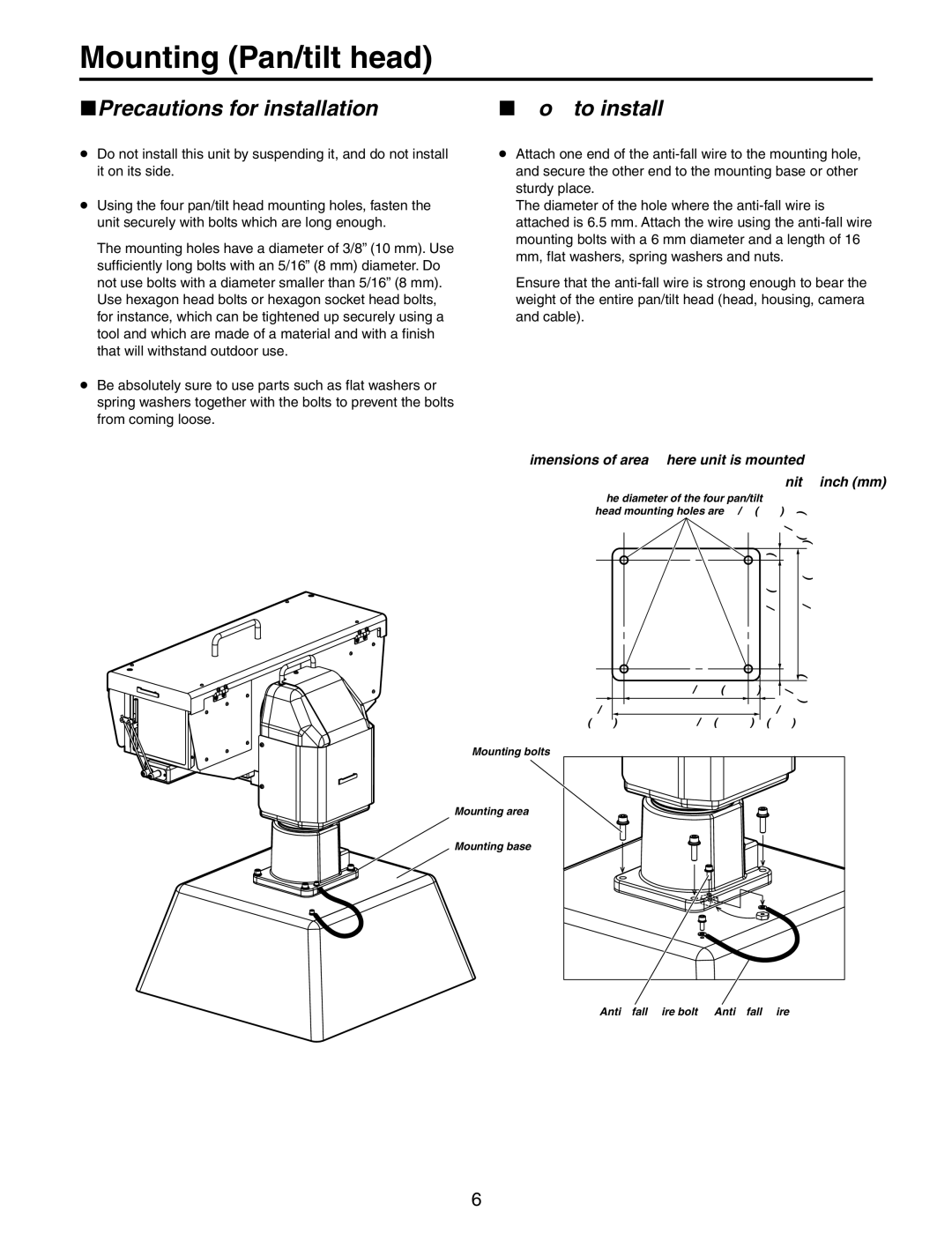 Panasonic AW-PH650N manual Mounting Pan/tilt head, Precautions for installation, How to install 