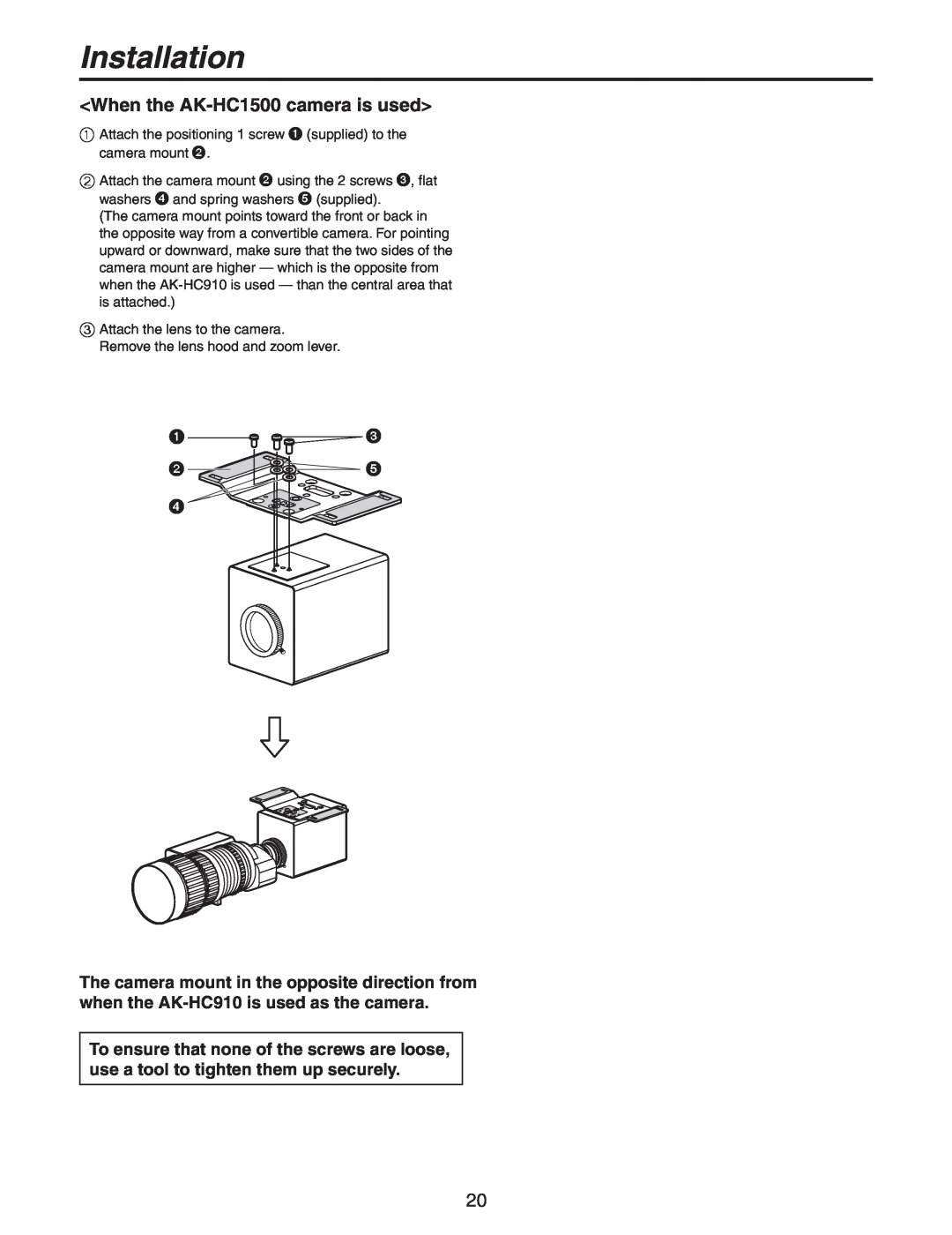 Panasonic AW-PH650N manual When the AK-HC1500 camera is used, Installation 