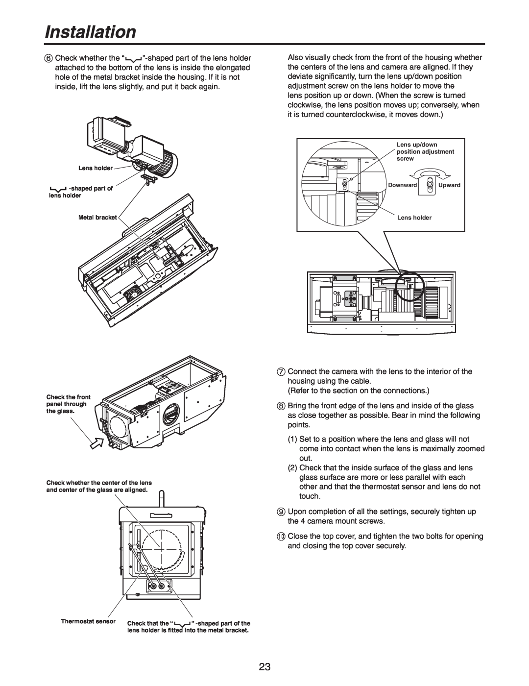 Panasonic AW-PH650N manual Installation, Lens holder shaped part of lens holder Metal bracket, Thermostat sensor 