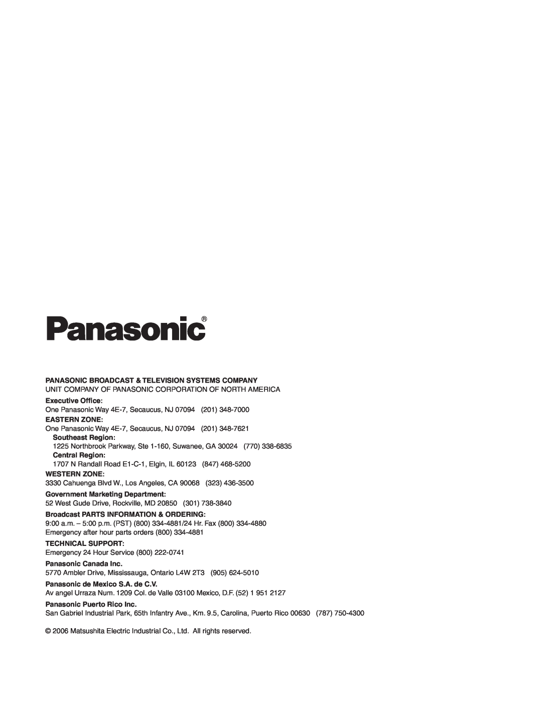 Panasonic AW-PH650N manual Panasonic Broadcast & Television Systems Company 