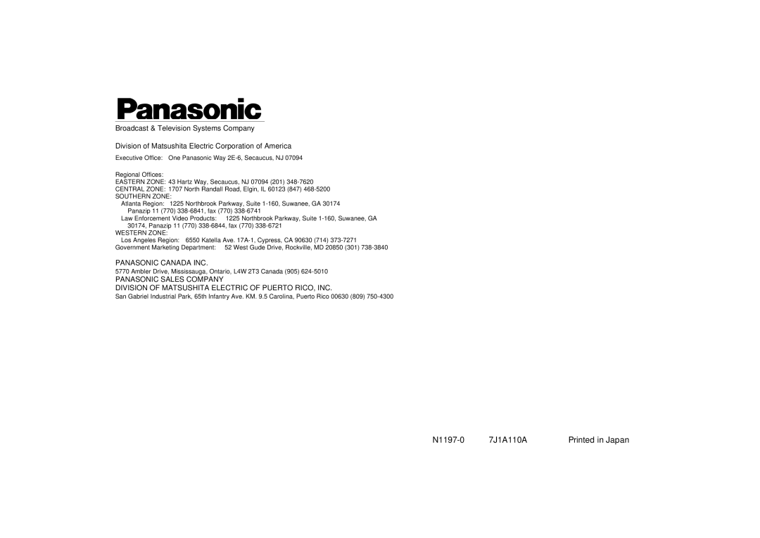 Panasonic AW-PS300 manual N1197-0 7J1A110A 