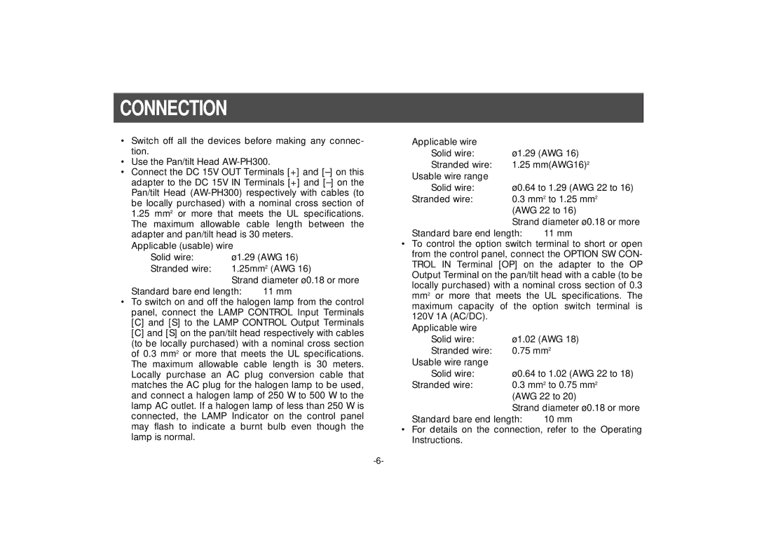 Panasonic AW-PS300 manual Connection 