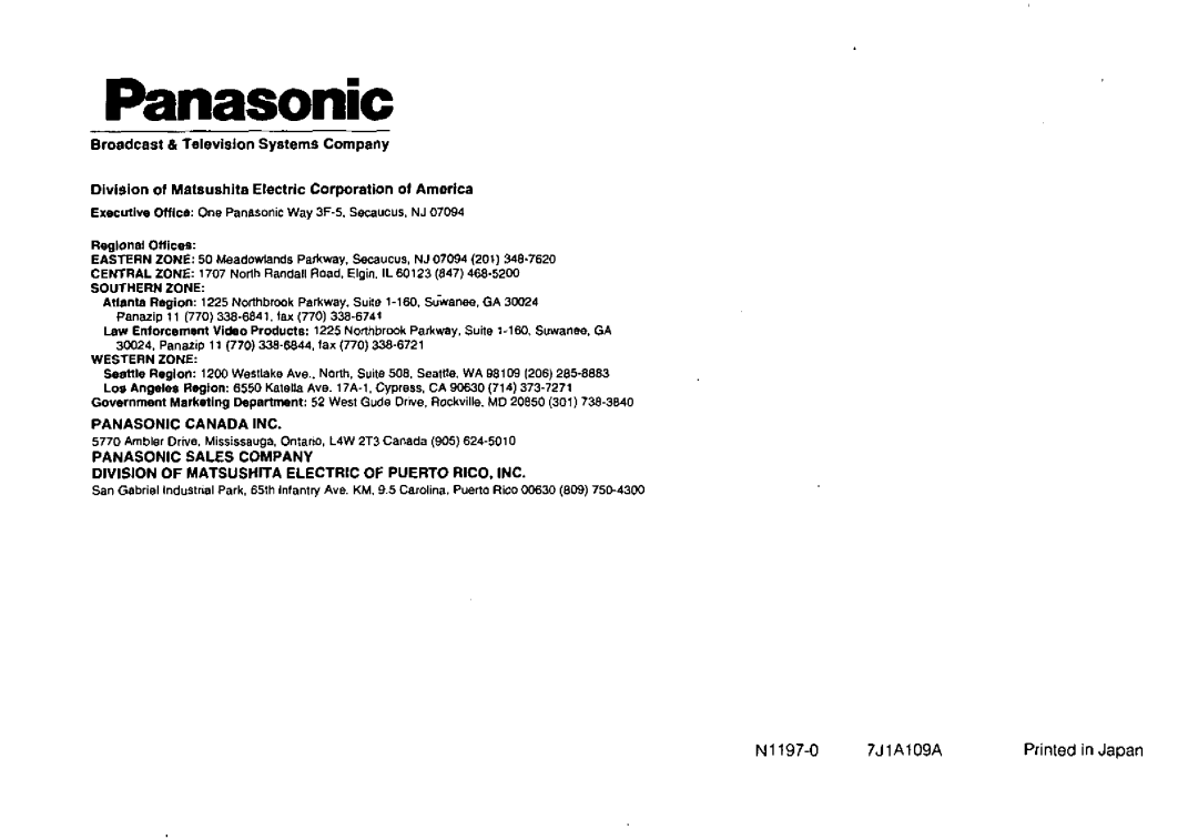 Panasonic AW-PS301 manual 