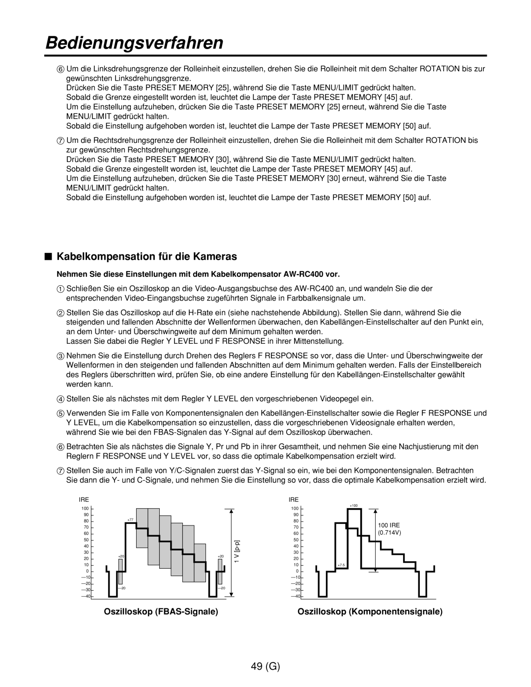 Panasonic AW-RC400E manual $ Kabelkompensation für die Kameras, Oszilloskop FBAS-Signale, Oszilloskop Komponentensignale 