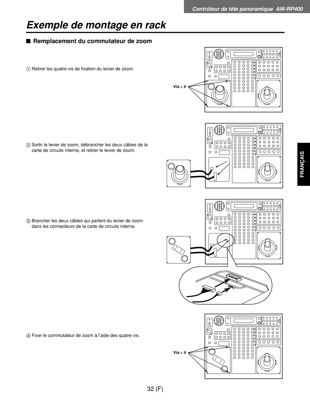 Panasonic AW-RL400G, AW-RP400E $ Remplacement du commutateur de zoom, Fixer le commutateur de zoom à l’aide des quatre vis 