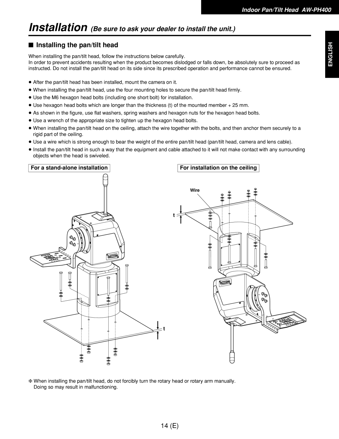 Panasonic AW-RL400G, AW-RP400E, AW-RC400E manual $ Installing the pan/tilt head 