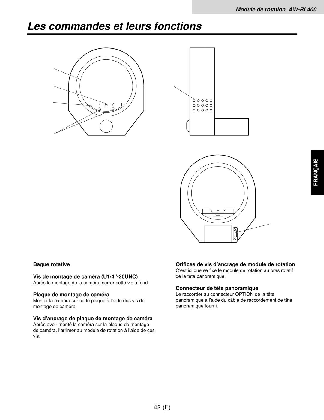 Panasonic AW-RP400E 2Vis de montage de caméra U1/4-20UNC, Plaque de montage de caméra, Connecteur de tête panoramique 