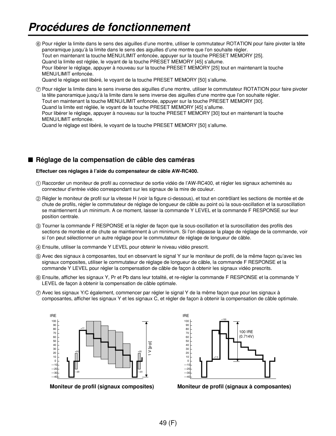 Panasonic AW-RC400E, AW-RL400G, AW-RP400E manual $ Réglage de la compensation de câble des caméras 