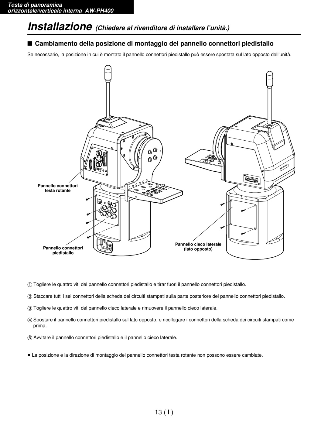 Panasonic AW-RC400E, AW-RL400G, AW-RP400E manual Installazione Chiedere al rivenditore di installare l’unità 