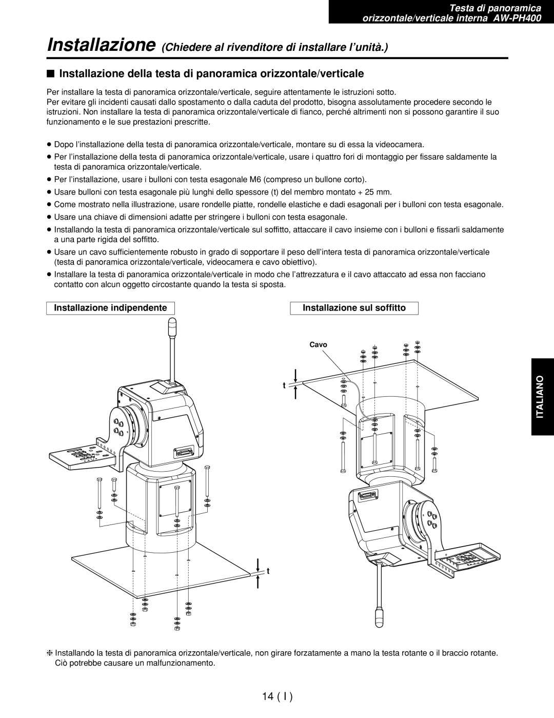 Panasonic AW-RL400G, AW-RP400E, AW-RC400E manual Installazione indipendente Installazione sul soffitto 