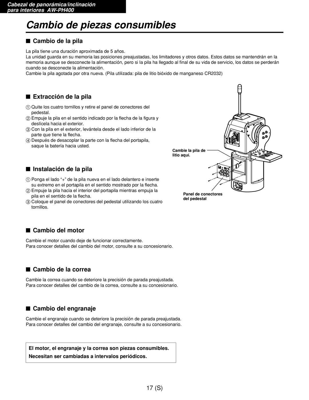 Panasonic AW-RL400G, AW-RP400E, AW-RC400E manual Cambio de piezas consumibles 