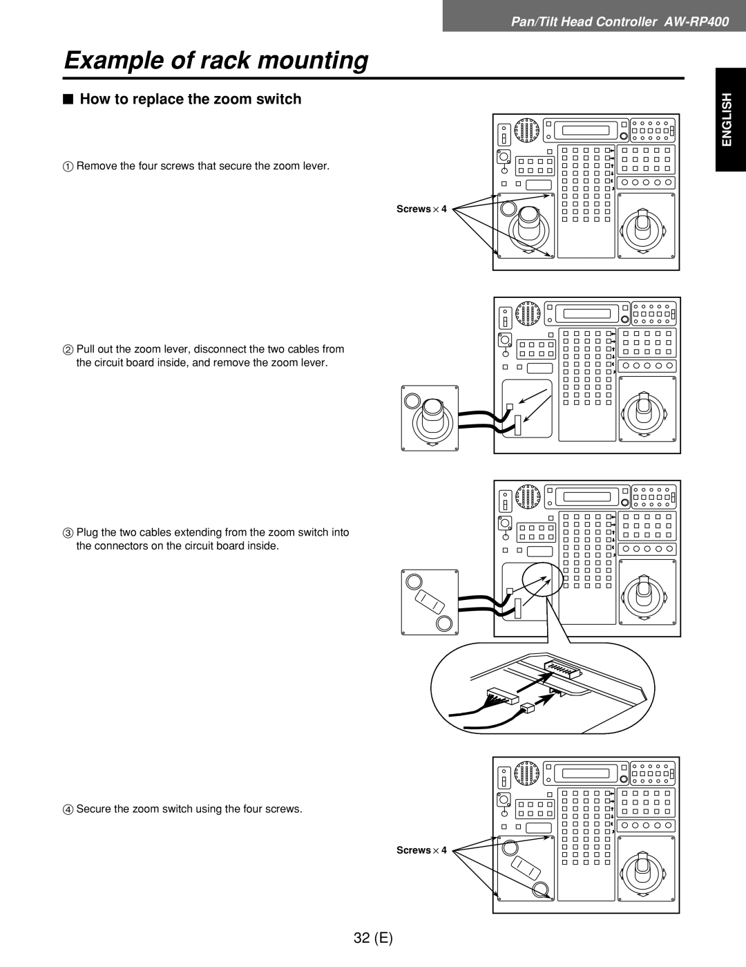 Panasonic AW-RL400G, AW-RP400E, AW-RC400E $ How to replace the zoom switch, Secure the zoom switch using the four screws 