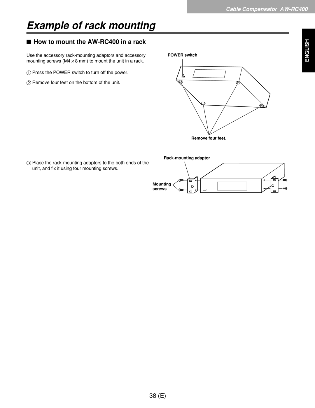 Panasonic AW-RL400G, AW-RP400E, AW-RC400E manual Example of rack mounting, $ How to mount the AW-RC400 in a rack 