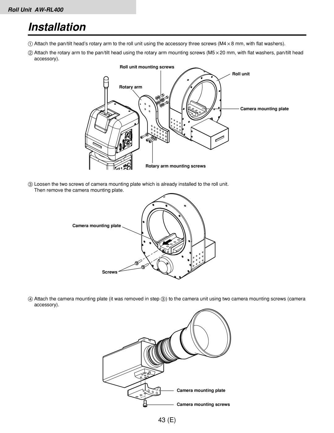 Panasonic AW-RC400E, AW-RL400G, AW-RP400E manual Installation 