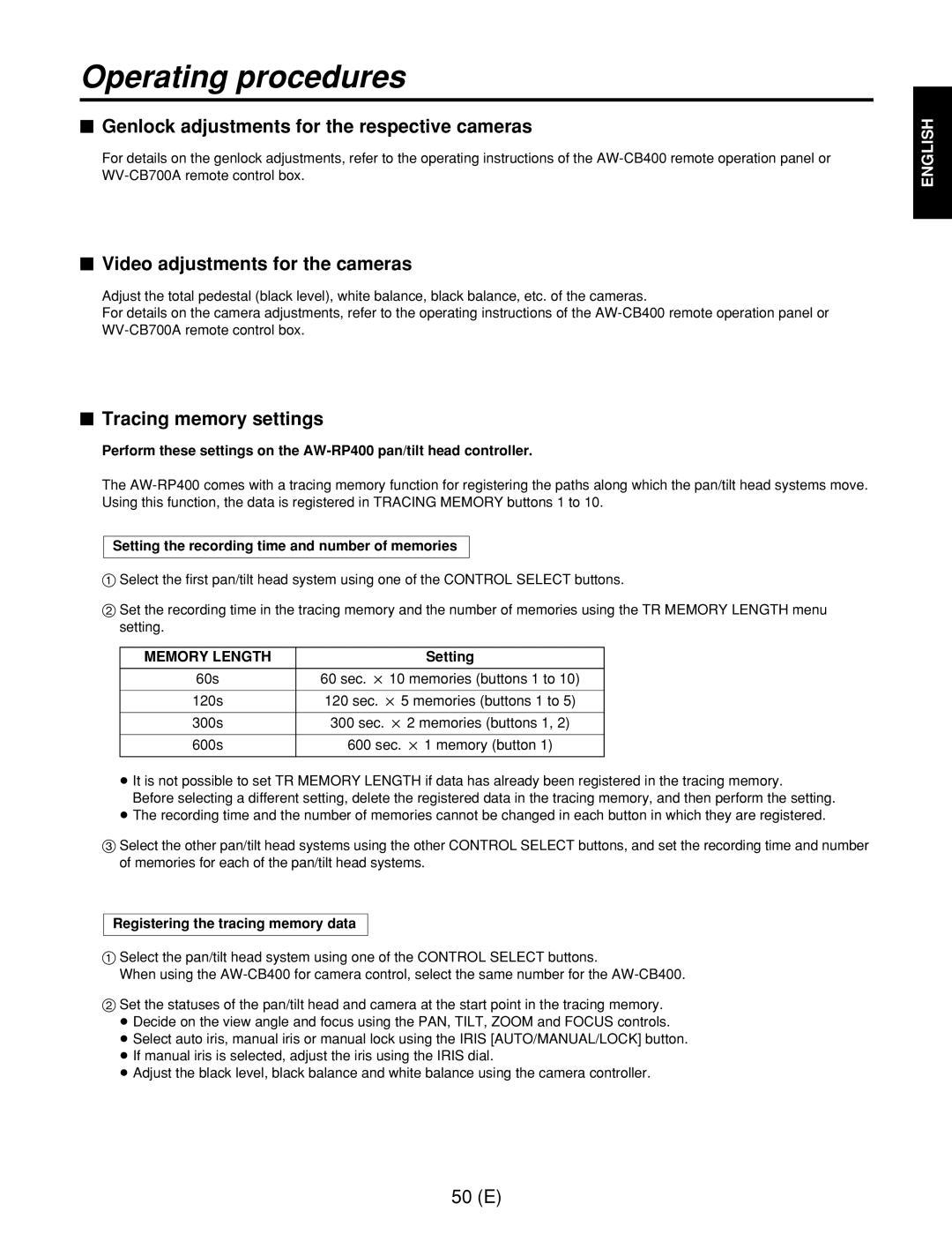 Panasonic AW-RL400G, AW-RP400E manual $ Genlock adjustments for the respective cameras, $ Video adjustments for the cameras 