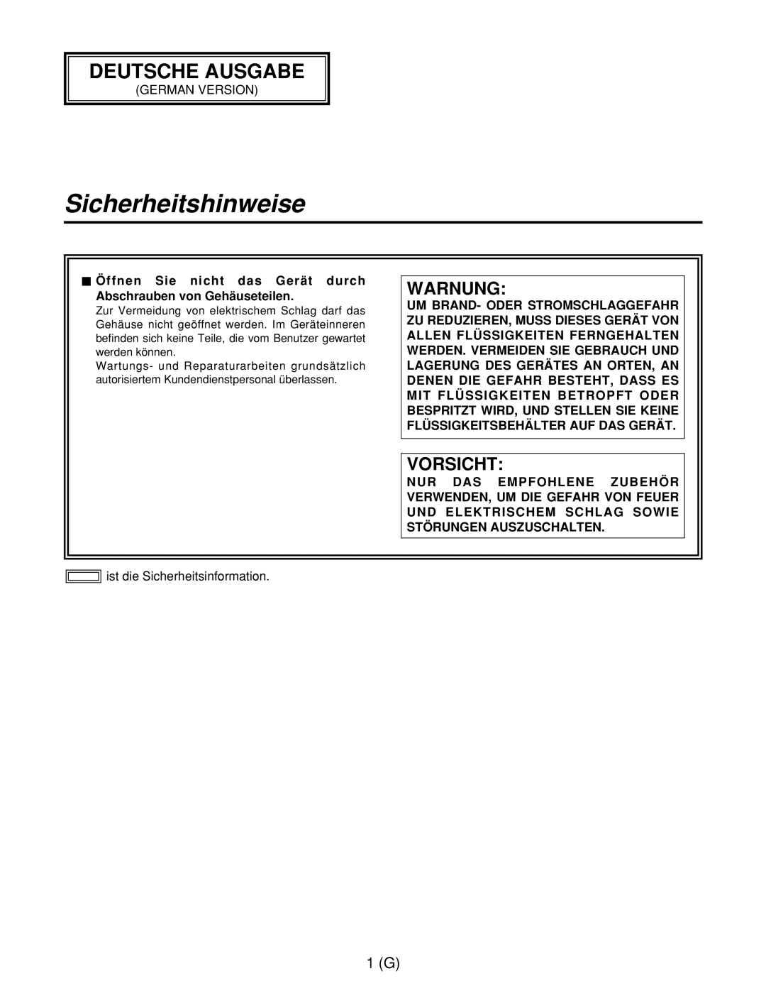 Panasonic AW-RC400E, AW-RL400G manual Sicherheitshinweise, $ Öffnen Sie nicht das Gerät durch, Abschrauben von Gehäuseteilen 