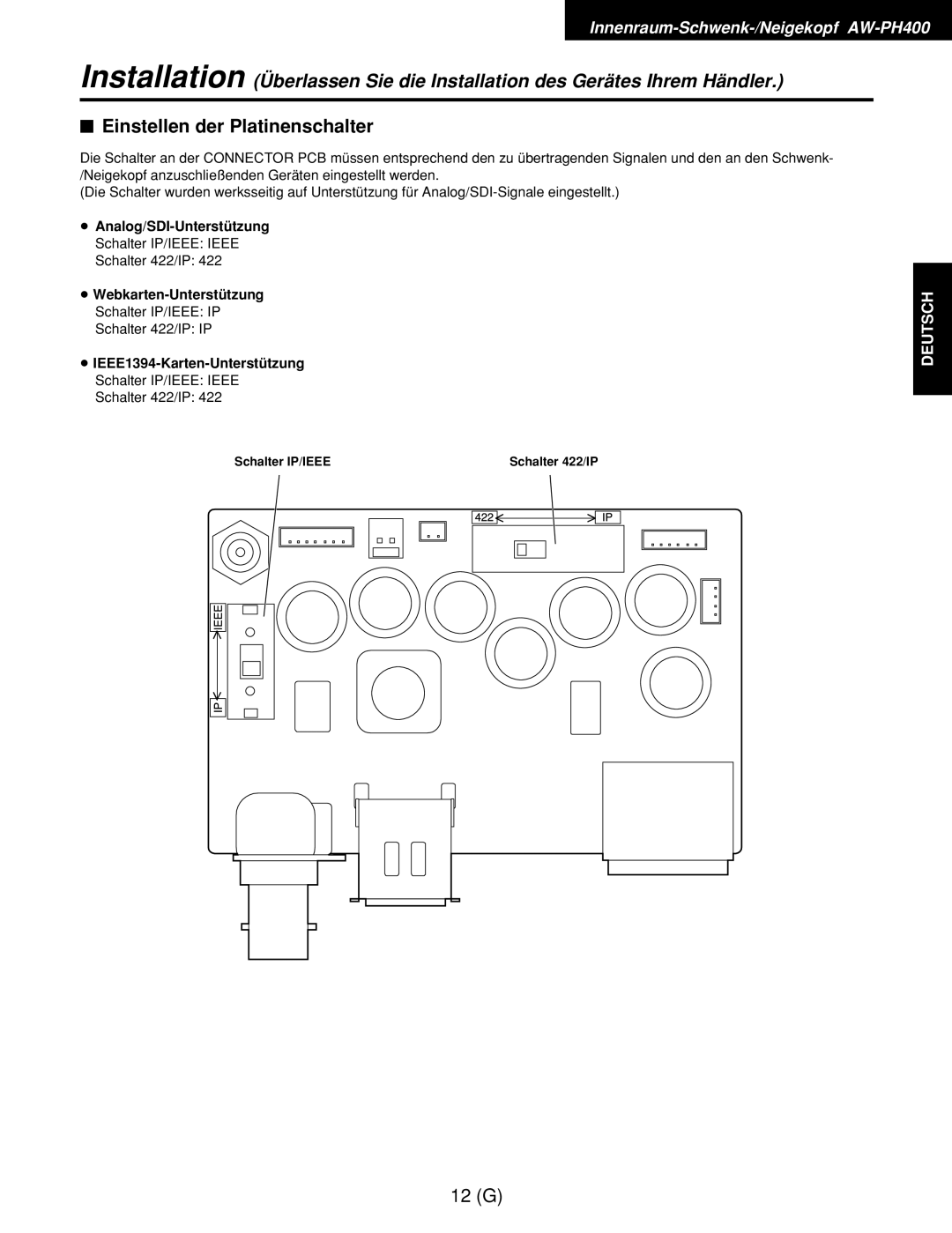 Panasonic AW-RP400E, AW-RL400G, AW-RC400E manual $ Einstellen der Platinenschalter 