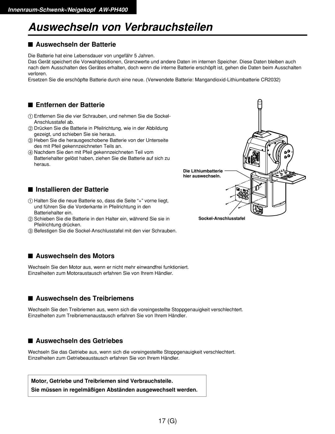 Panasonic AW-RL400G, AW-RP400E, AW-RC400E manual Auswechseln von Verbrauchsteilen 