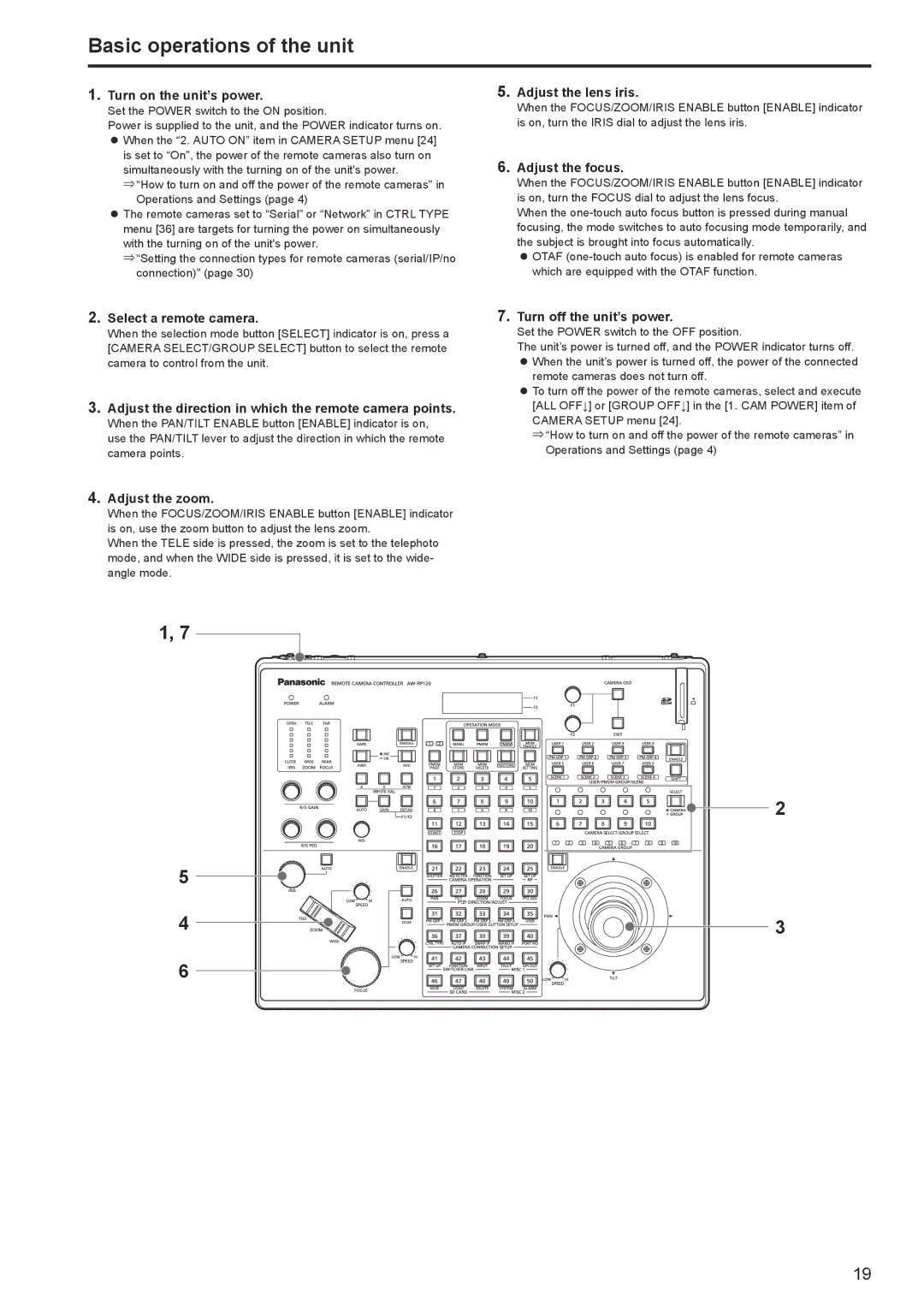 Panasonic AW-RP120G operating instructions Basic operations of the unit 