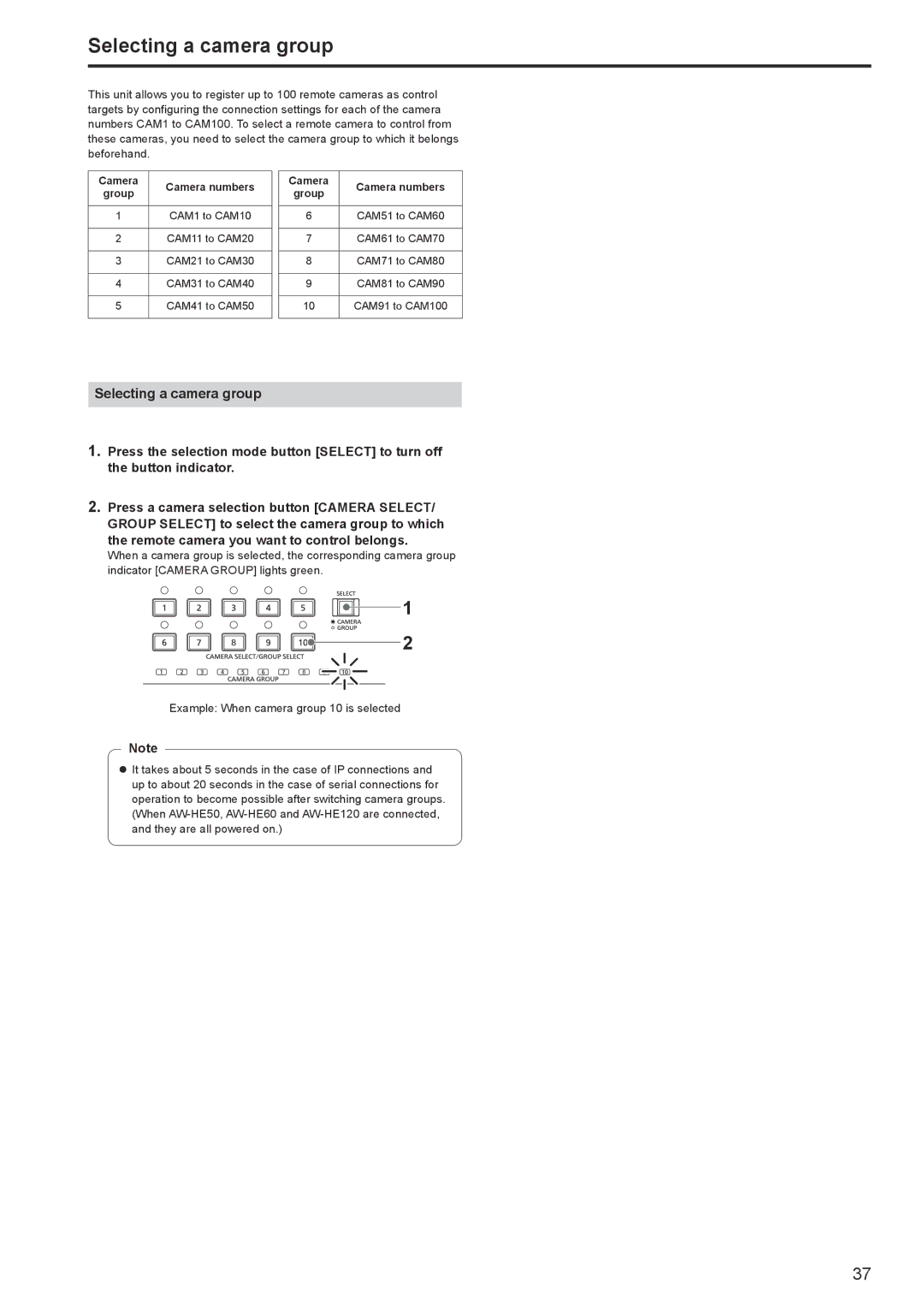 Panasonic AW-RP120G operating instructions Selecting a camera group 