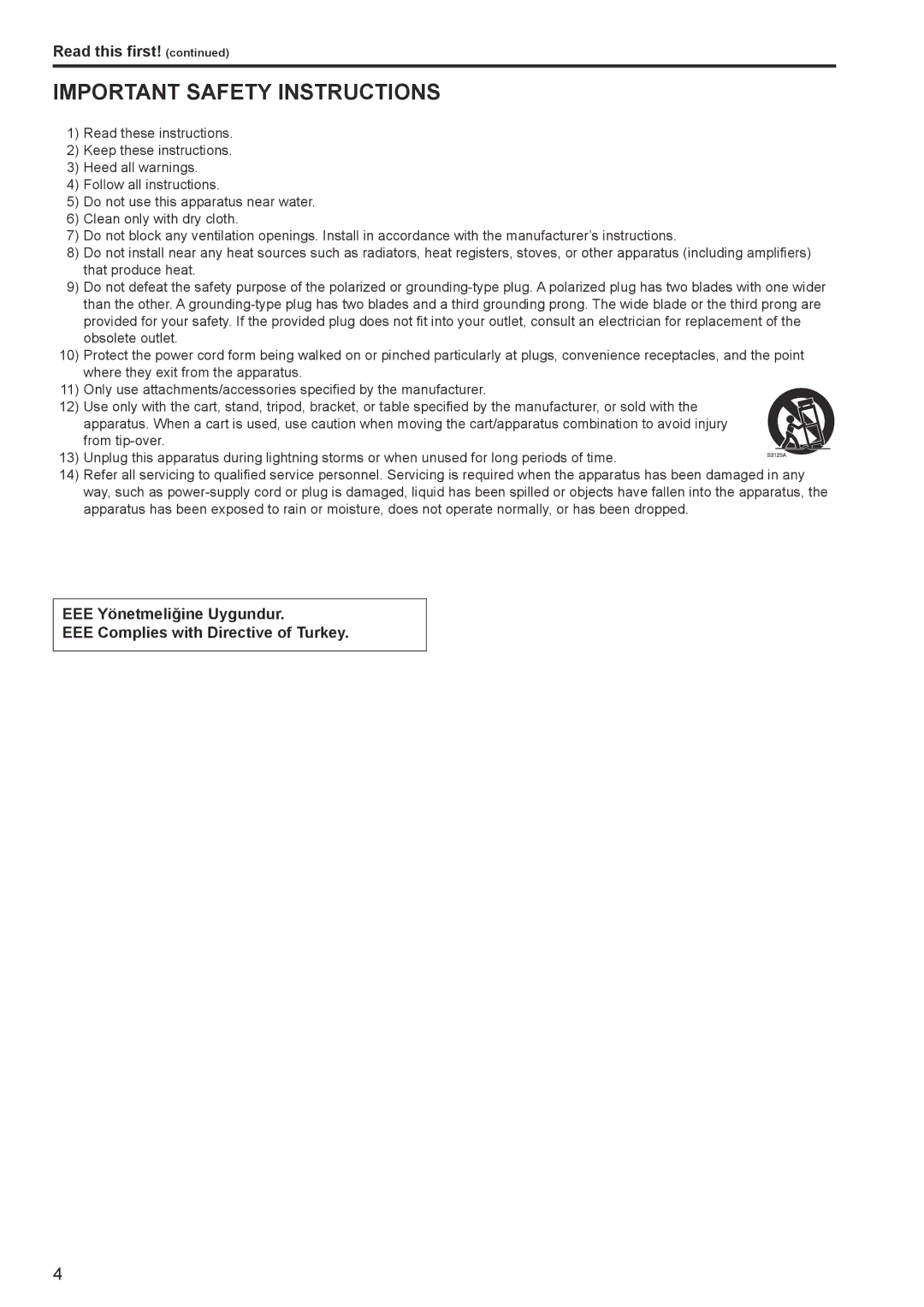 Panasonic AW-RP120G operating instructions Important Safety Instructions 