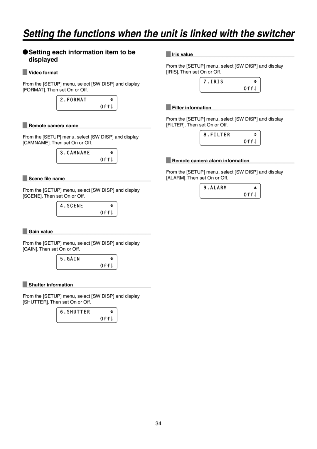 Panasonic AW-RP50N operating instructions Setting each information item to be displayed 