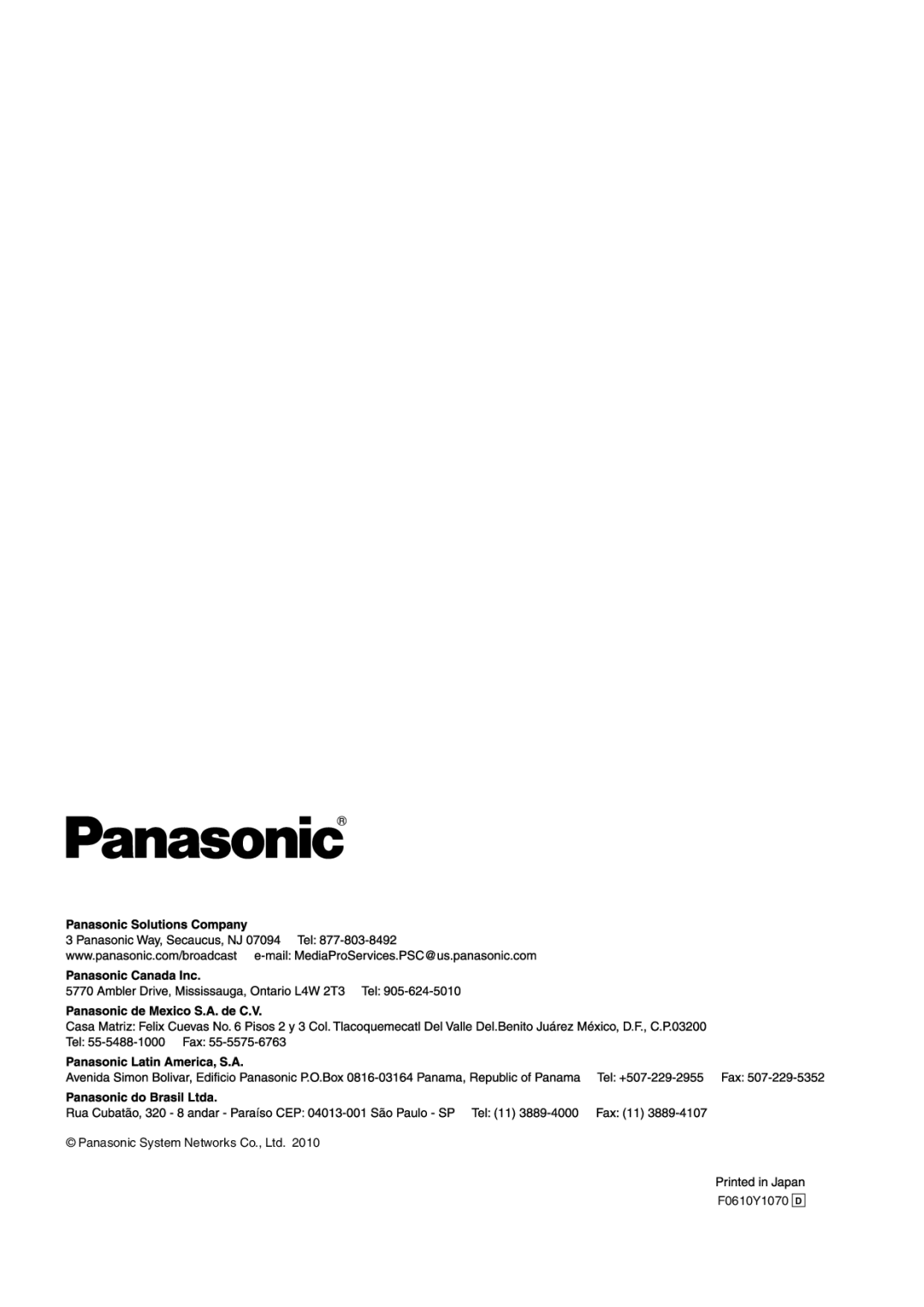 Panasonic AW-RP50N operating instructions F0610Y1070 D 