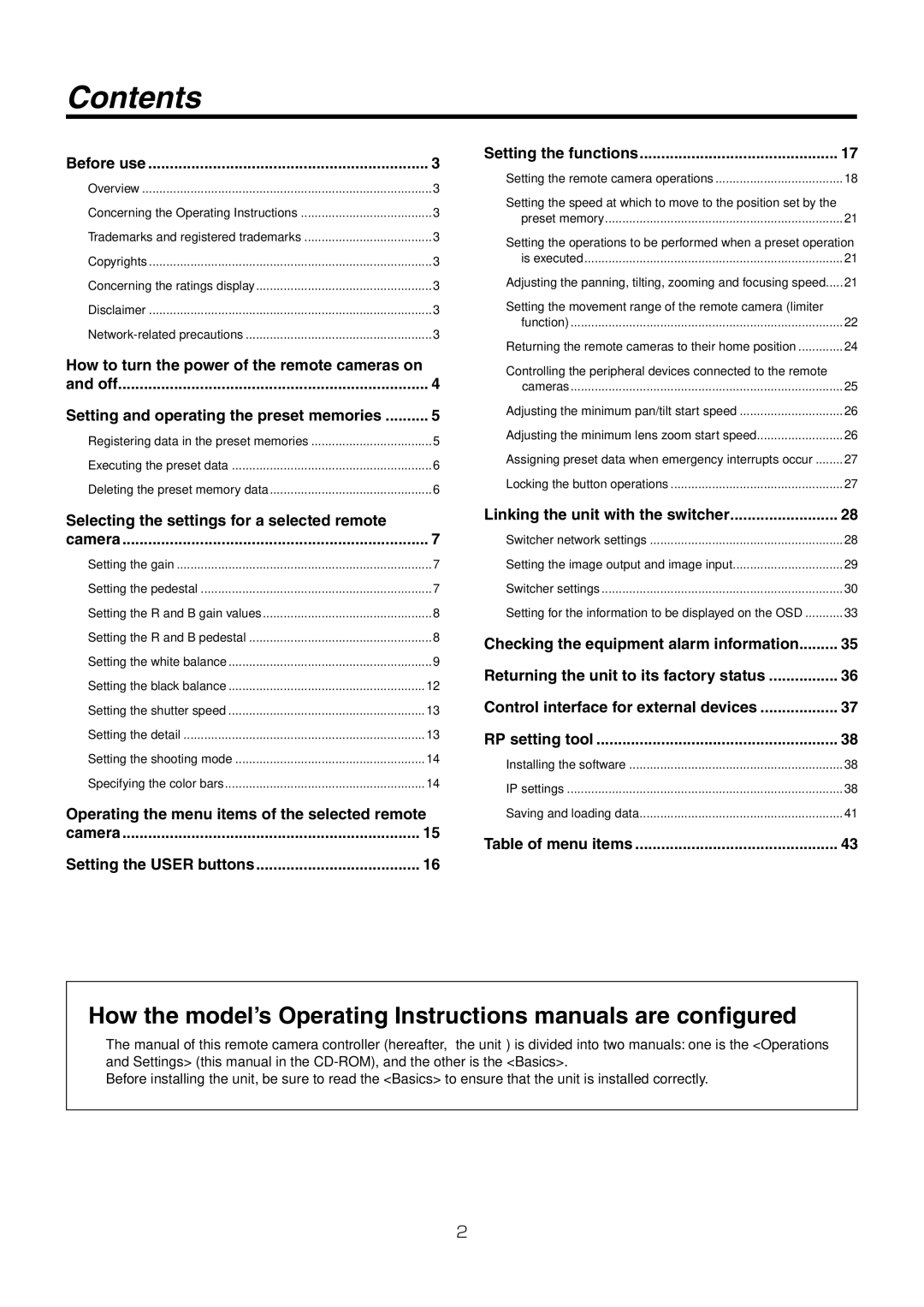 Panasonic AW-RP50N operating instructions Contents 