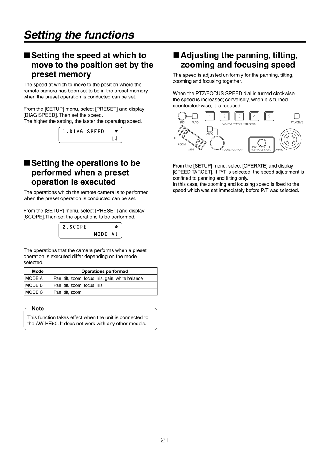 Panasonic AW-RP50N operating instructions Diag Speed, Scope Mode a 