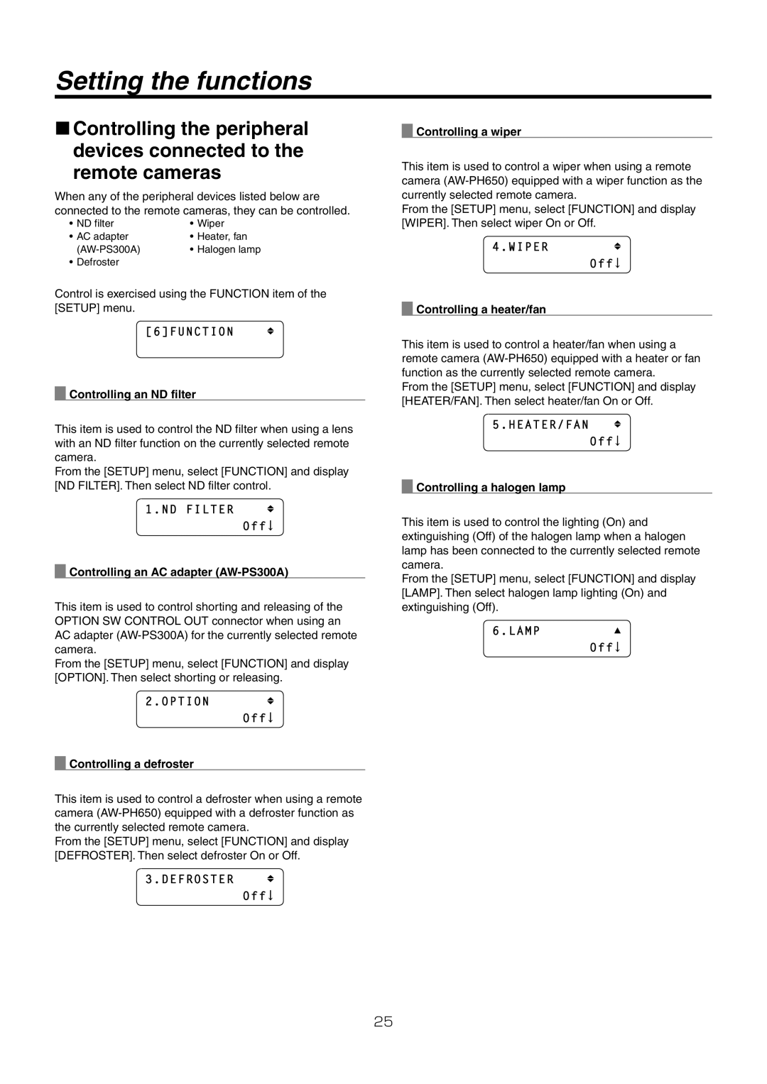 Panasonic AW-RP50N operating instructions 6FUNCTION 