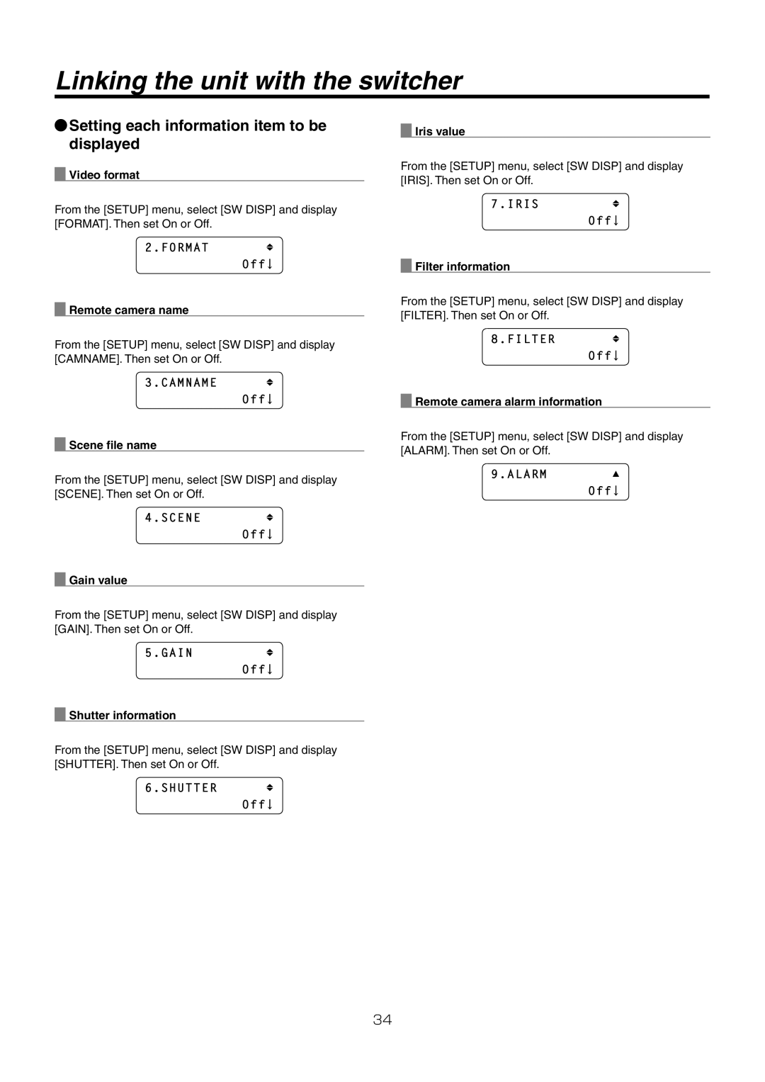 Panasonic AW-RP50N operating instructions Setting each information item to be displayed 