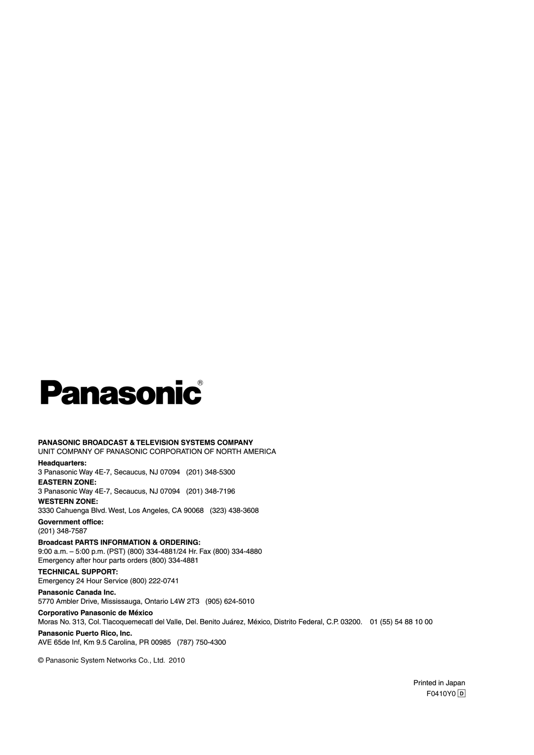 Panasonic AW-RP50N operating instructions F0410Y0 