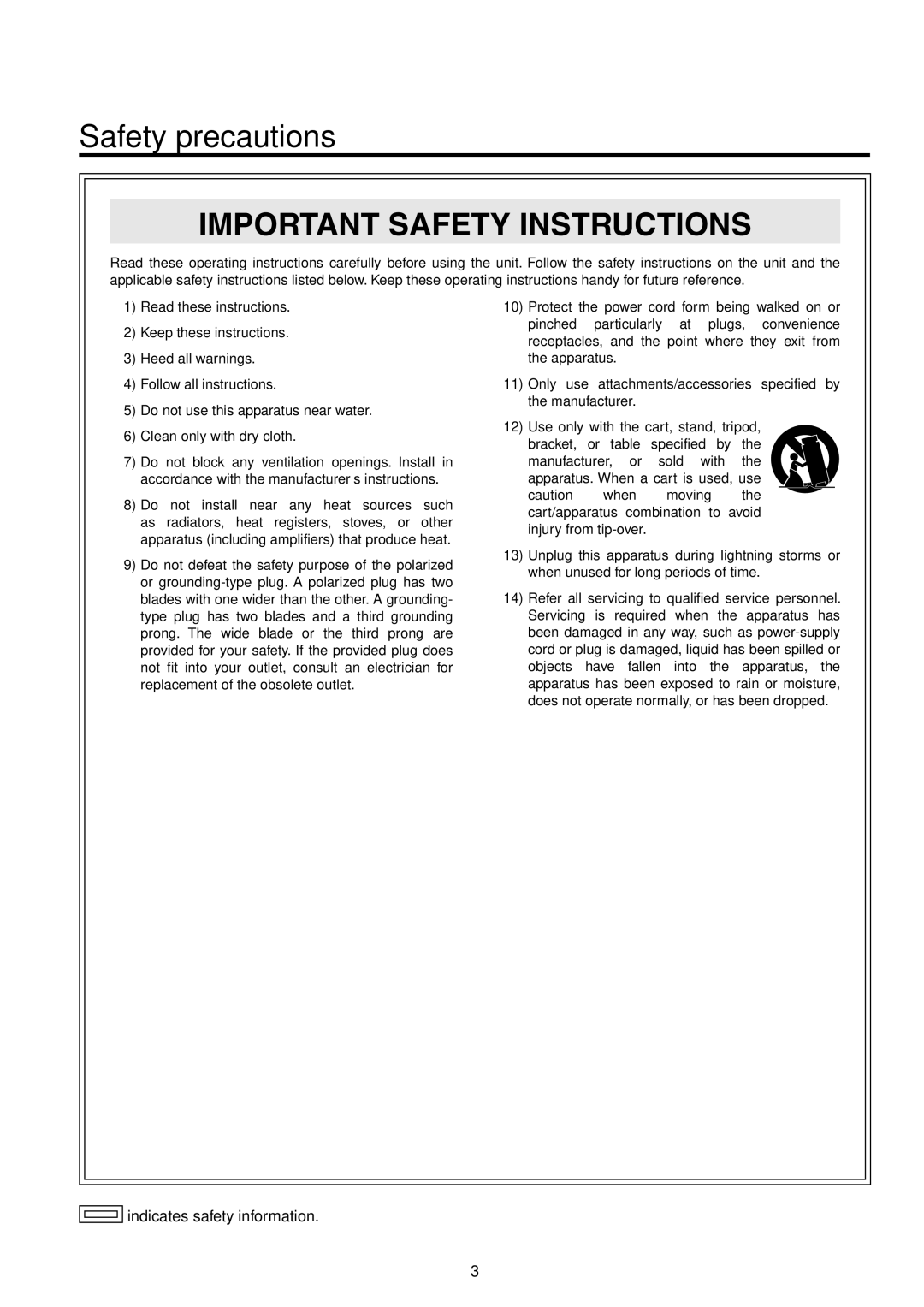 Panasonic AW-RP50N operating instructions Important Safety Instructions 