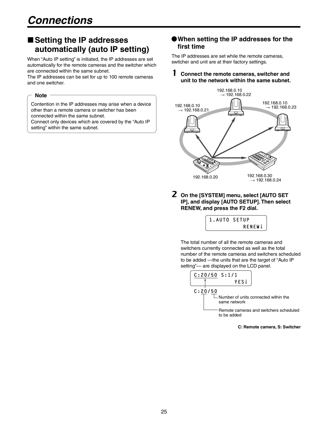 Panasonic AW-RP50N operating instructions Setting the IP addresses automatically auto IP setting, Auto Setup Renew, Yes 