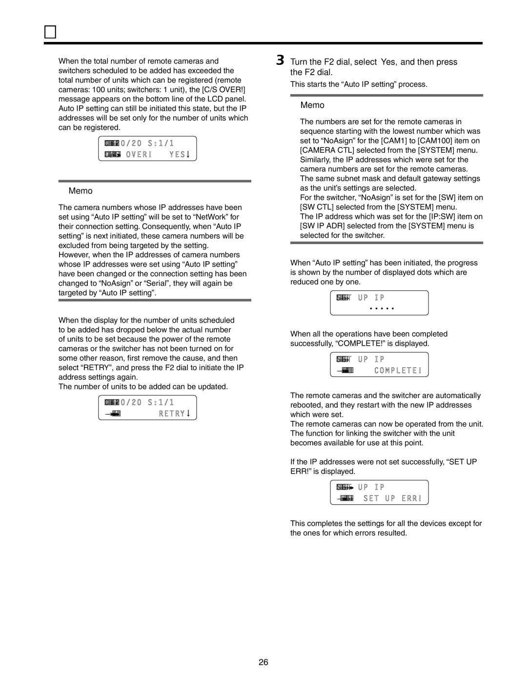 Panasonic AW-RP50N operating instructions Turn the F2 dial, select Yes, and then press the F2 dial 