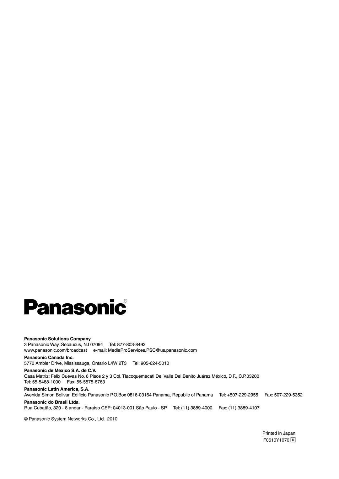 Panasonic AW-RP50N operating instructions F0610Y1070 D 