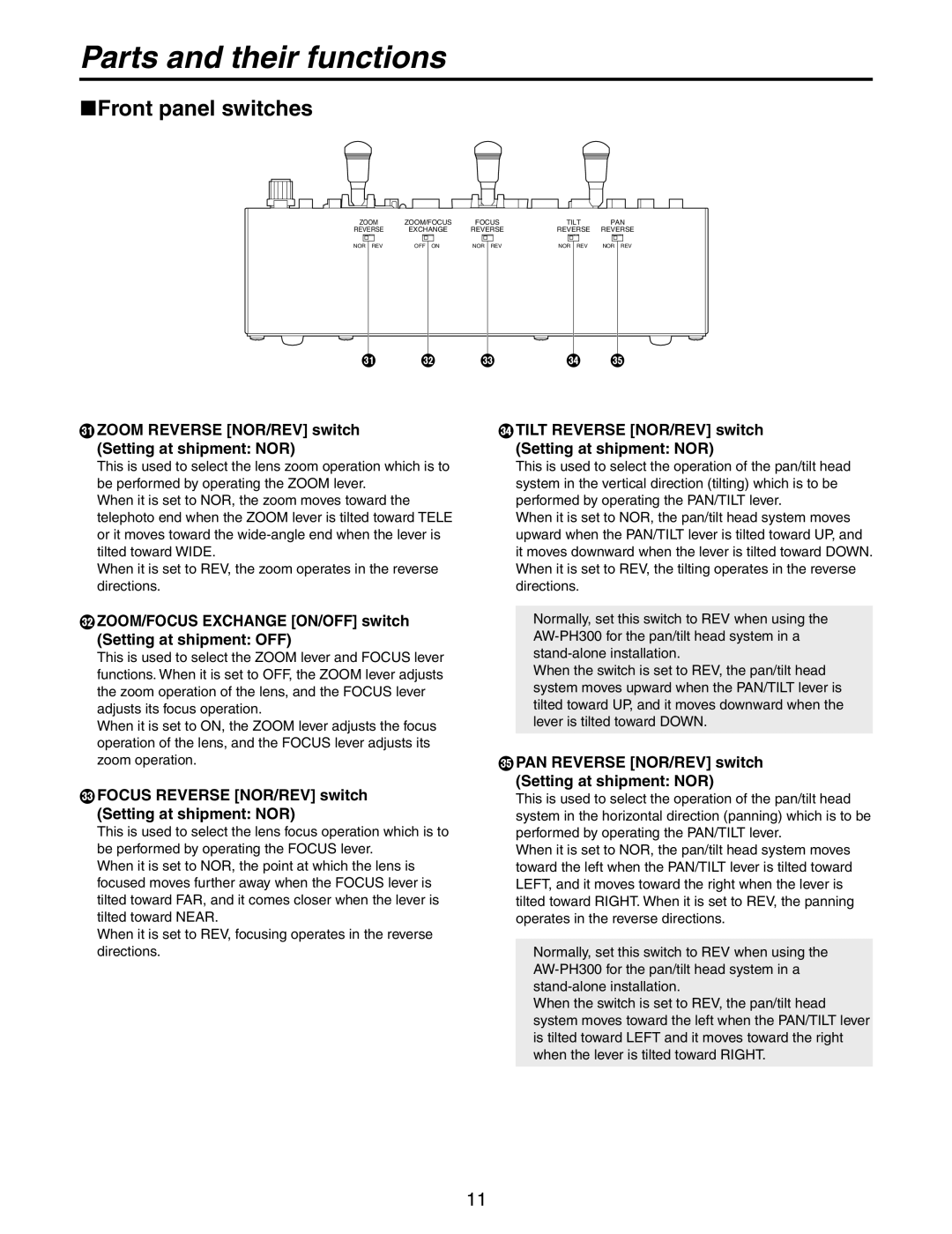 Panasonic AW-RP555N manual Front panel switches 