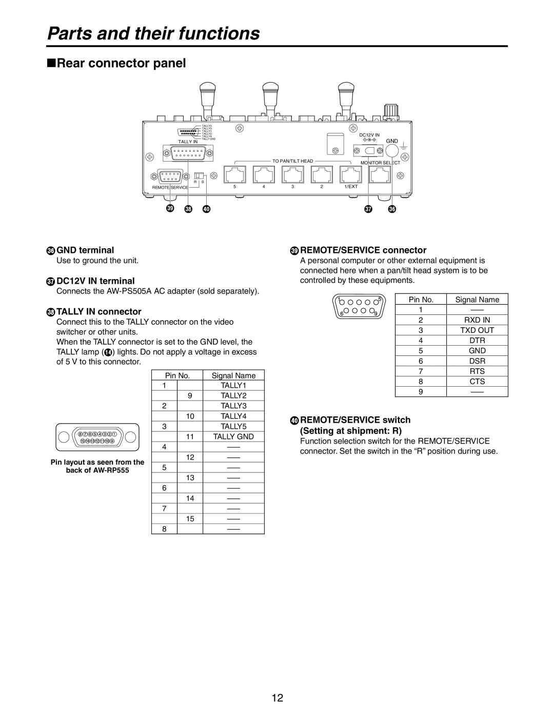 Panasonic AW-RP555N manual Rear connector panel 