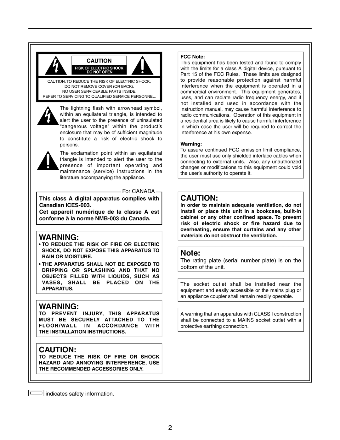 Panasonic AW-RP555N manual Safety precautions, FCC Note 