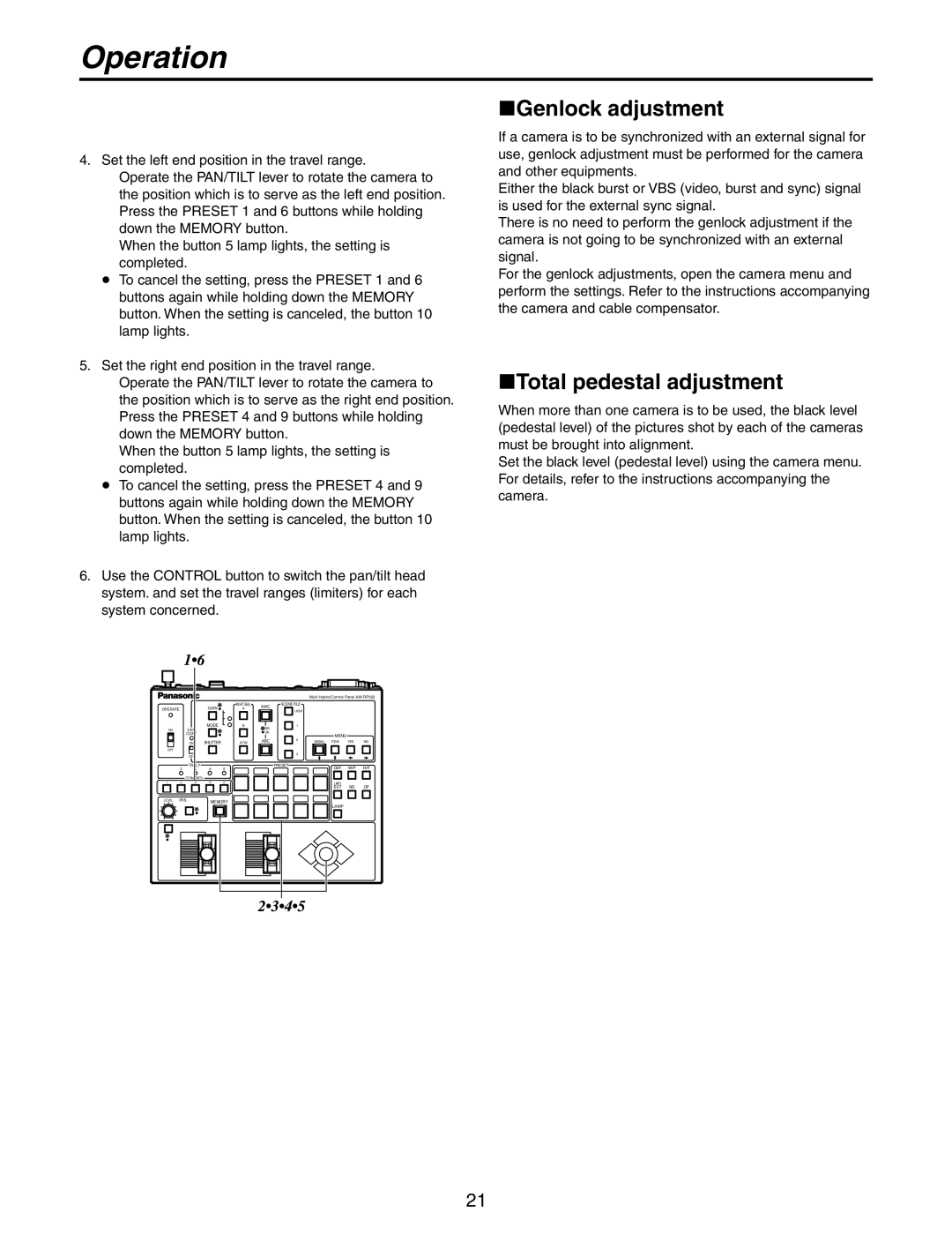 Panasonic AW-RP555N manual Genlock adjustment, Total pedestal adjustment 