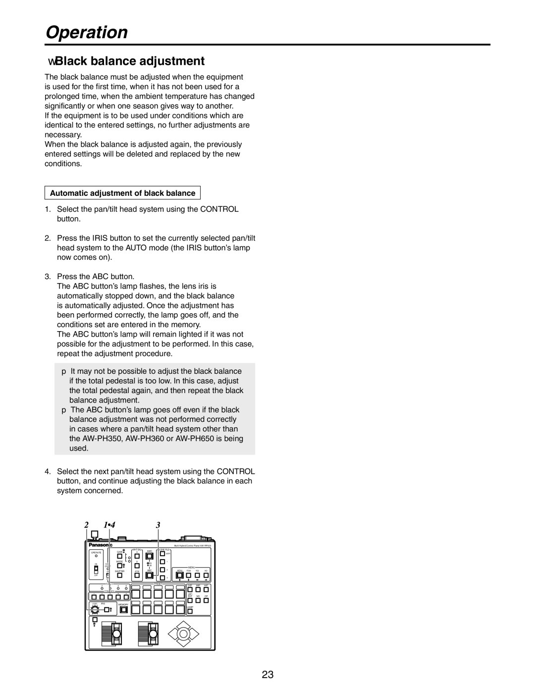 Panasonic AW-RP555N manual Black balance adjustment, Automatic adjustment of black balance 