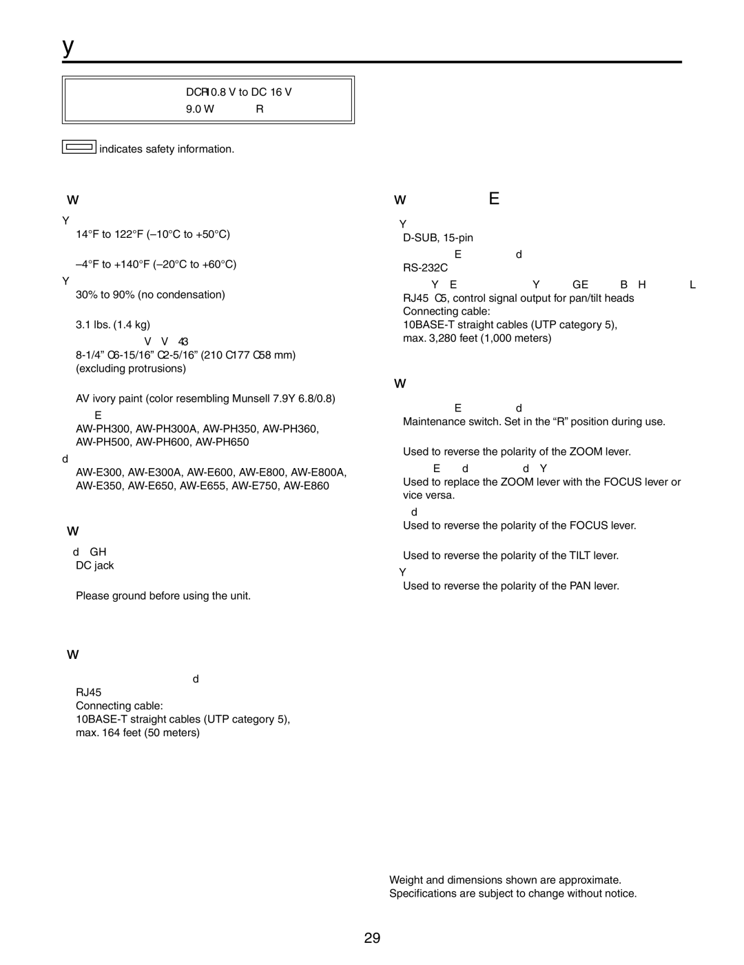 Panasonic AW-RP555N manual Specifications 