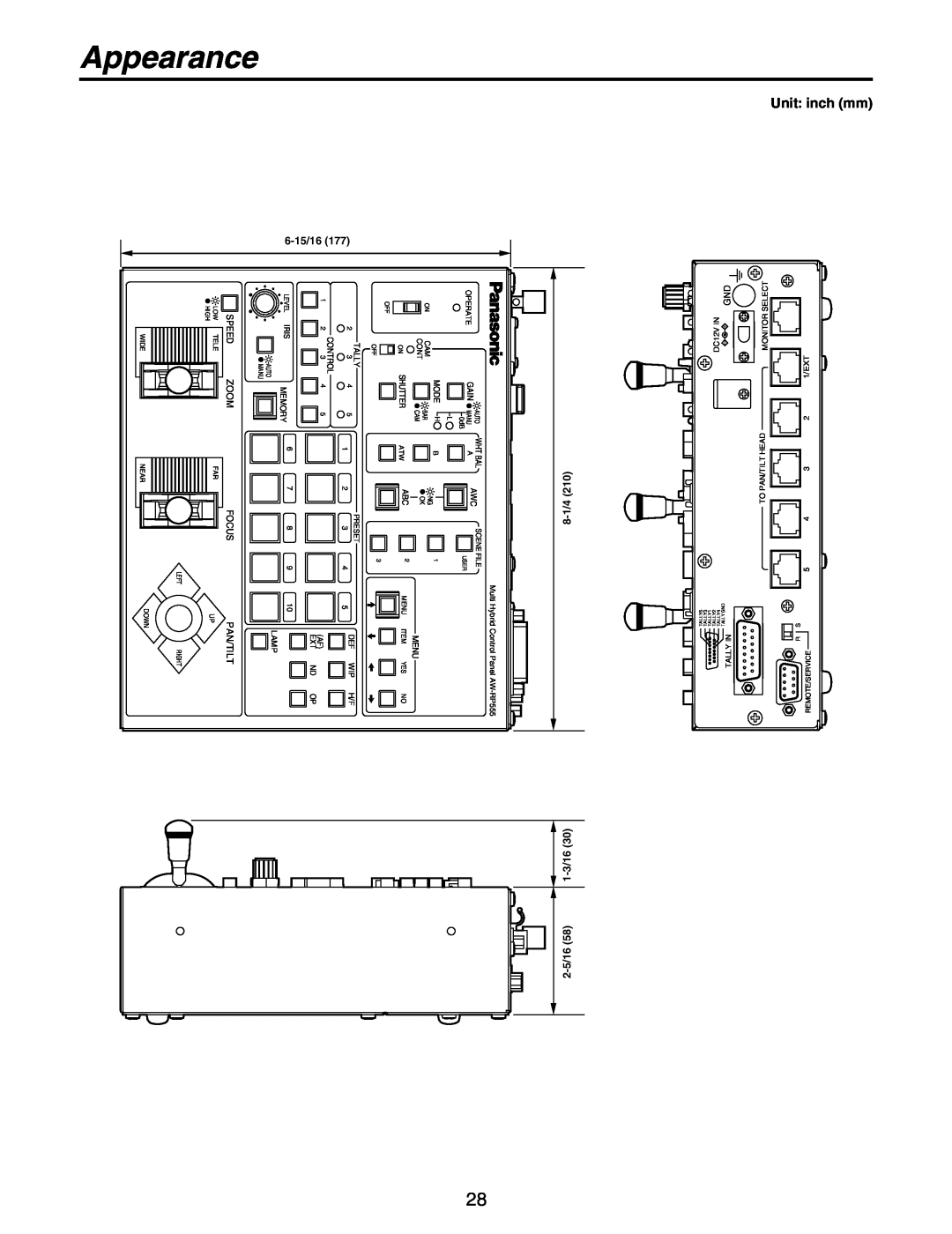 Panasonic AW-RP555N manual Appearance, 6-15/16177, 2-5/1658 1-3/1630, Zoom, Pan/Tilt 